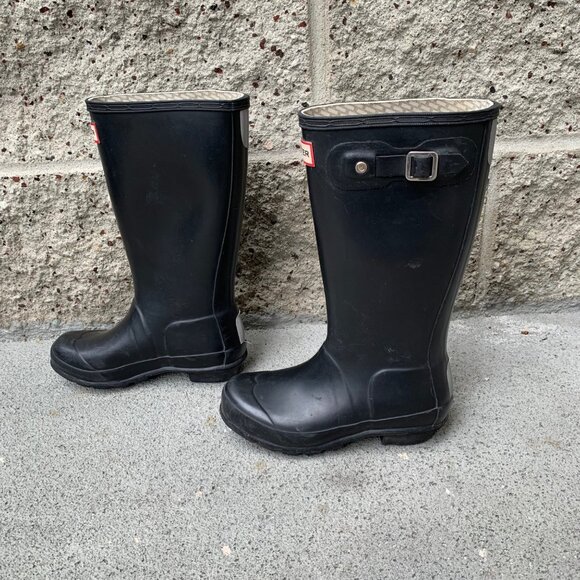 HUNTER Original Rain Boots US 2 EU 32 Big Kids Black High Gum Boot Rubber - Picture 6 of 15